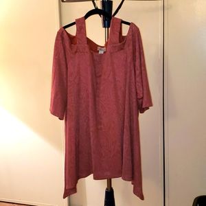 Shiny-ish cold shoulder short sleeved, top